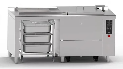 Фритюрница электрическая Abat ЭФК-70Л с автоподъемом корзины, 650x530x150 мм, 1821х911х964 мм, 400В, вся нерж.